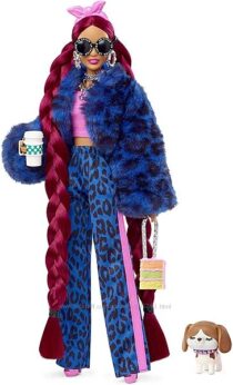 Барбі Екстра у синьому леопардовому костюмі Barbie Extra Doll Burgundy