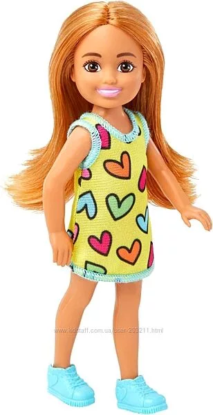 Челсі Barbie Chelsea Doll, Small Doll Wearing Removable Heart-Print Dress